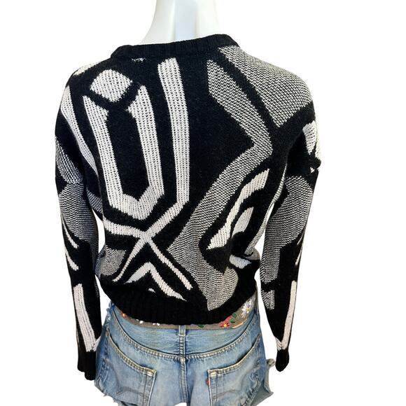 Ralph Lauren Black White Geometric Sweater XS Oversize Dolman Wool Cashmere $225 - Picture 9 of 10